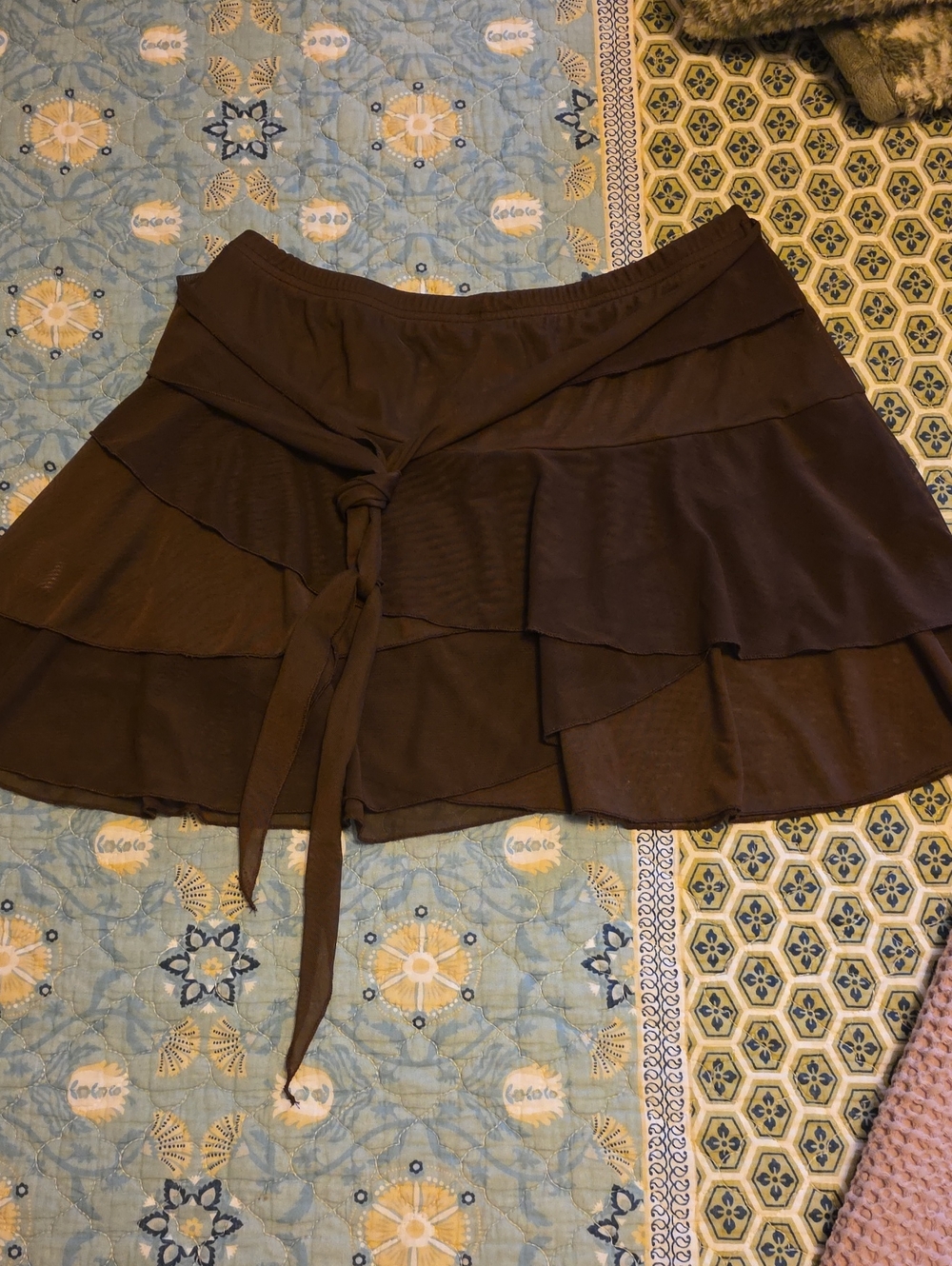 Tiered Brown Women's Skirt with Front Tie